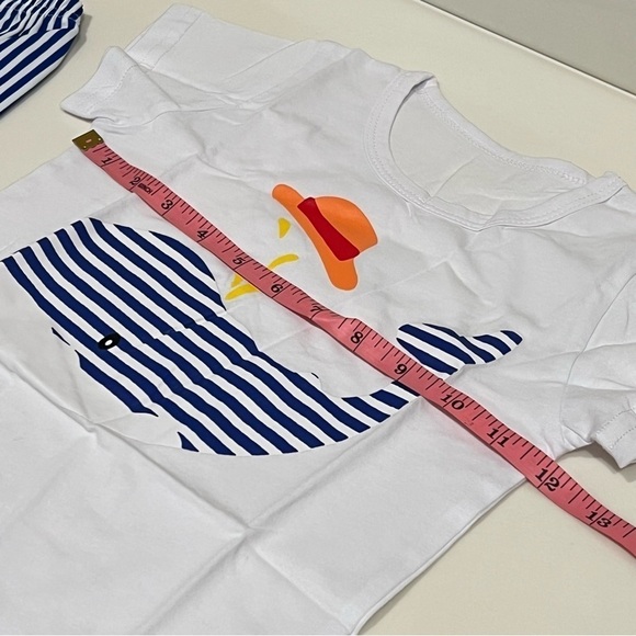 Baby matching Set striped tshirt and shorts, white and blue,whale graphic NEW - Picture 6 of 10